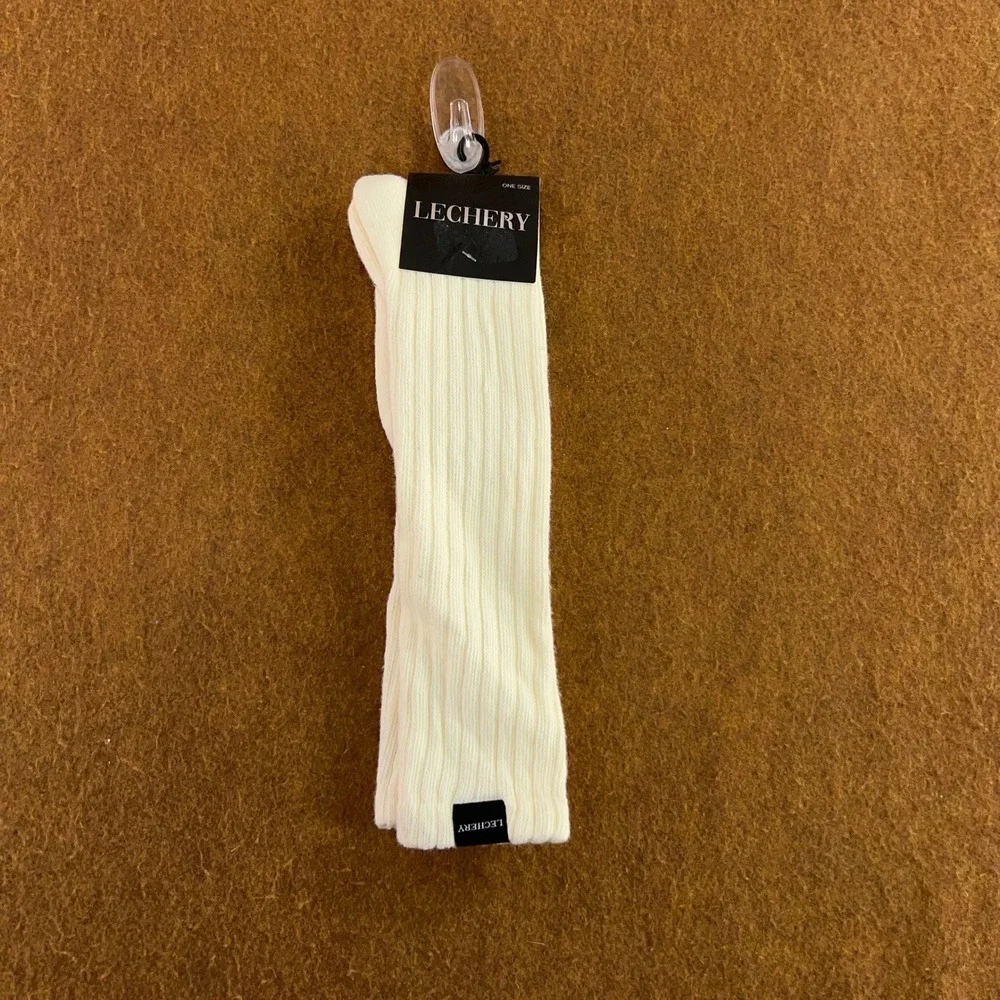 Lechery Women One Size Ivory Ribbed Knit Cotton Blend Slouch Scrunch Socks New